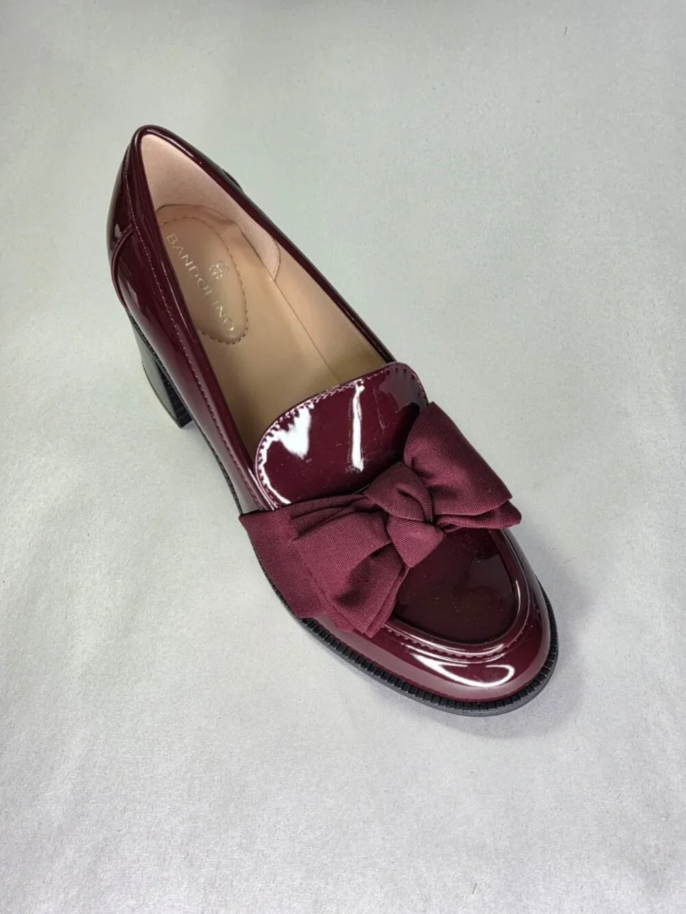 Bandolino Korrar Bow Stacked Block Heel Loafers Dark Red Patent : 7 M